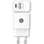 Tech One Tech Cargador de pared 12W con USB-A y USB-C Blanco TEC2904